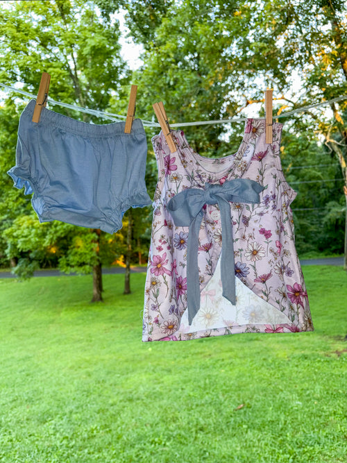 Purple Garden Ruffle Bloomer Set