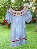 Blue School Bus Smocked Gingham Dress