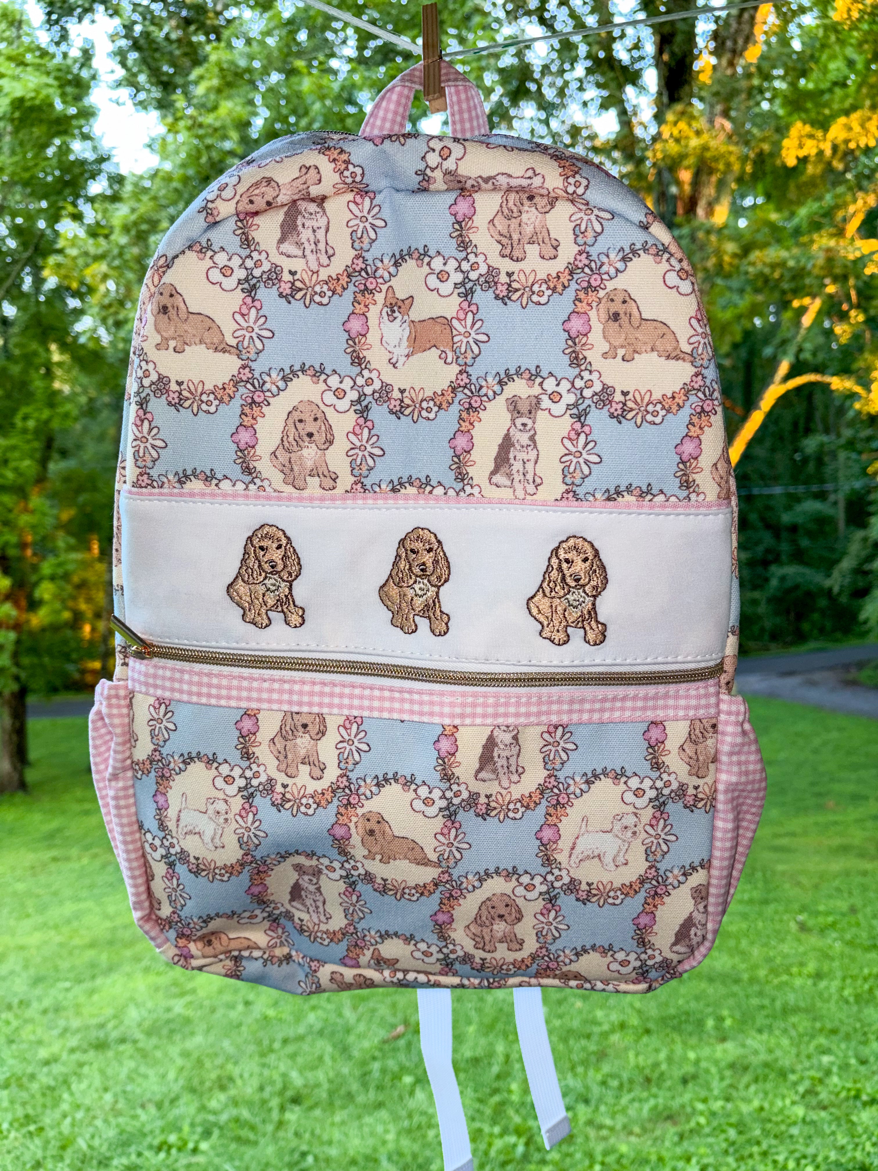 pink puppy embroidery backpack