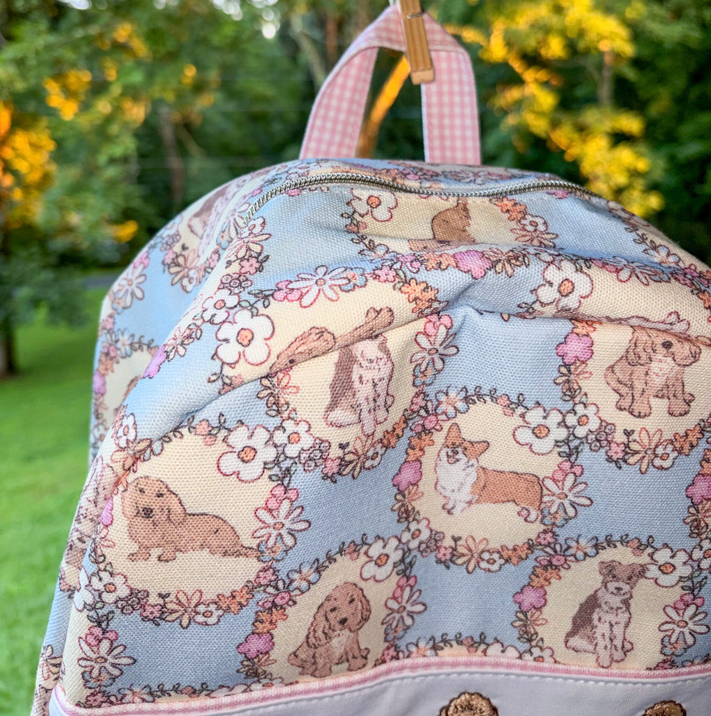 pink puppy embroidery backpack