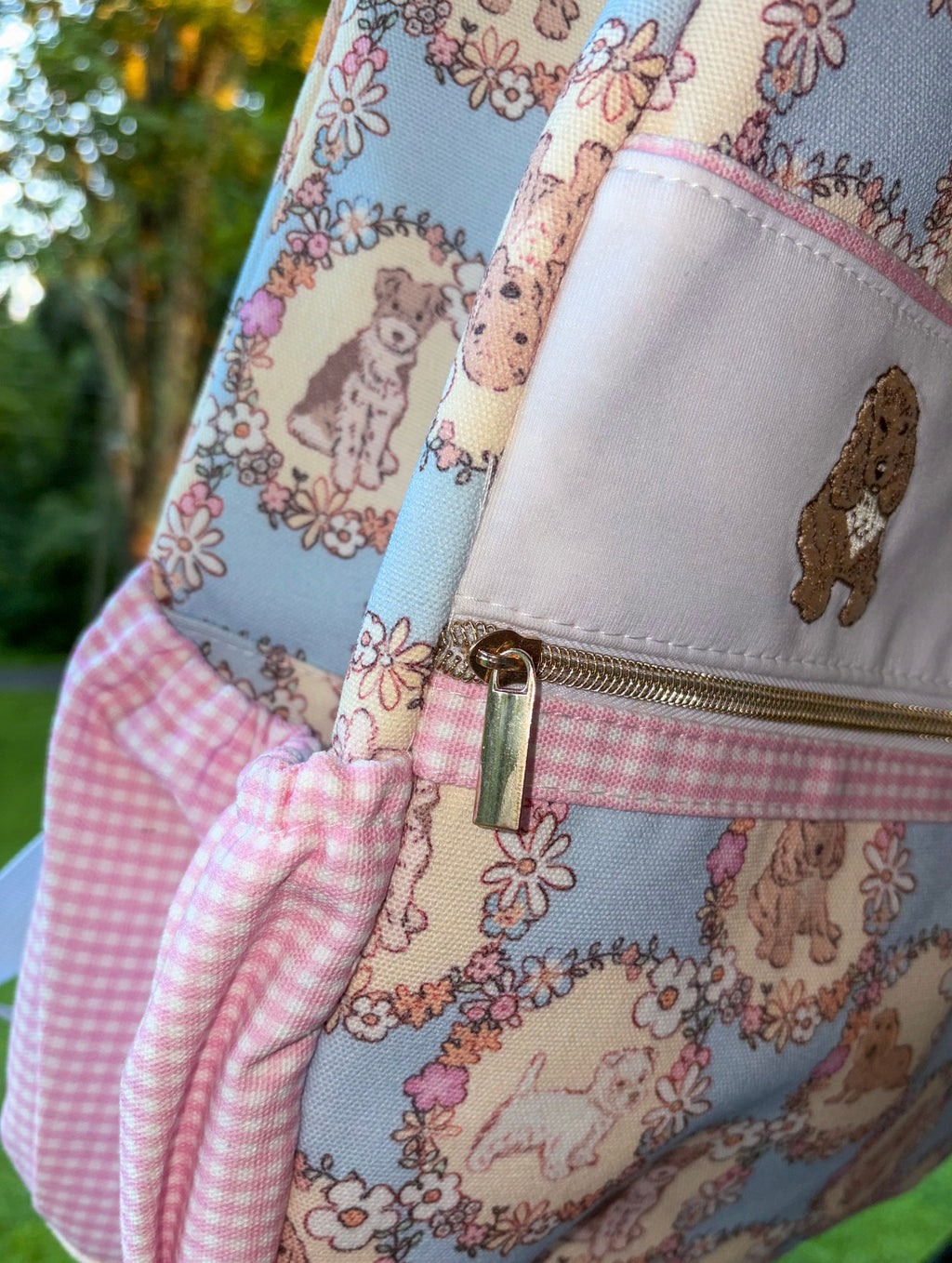 pink puppy embroidery backpack