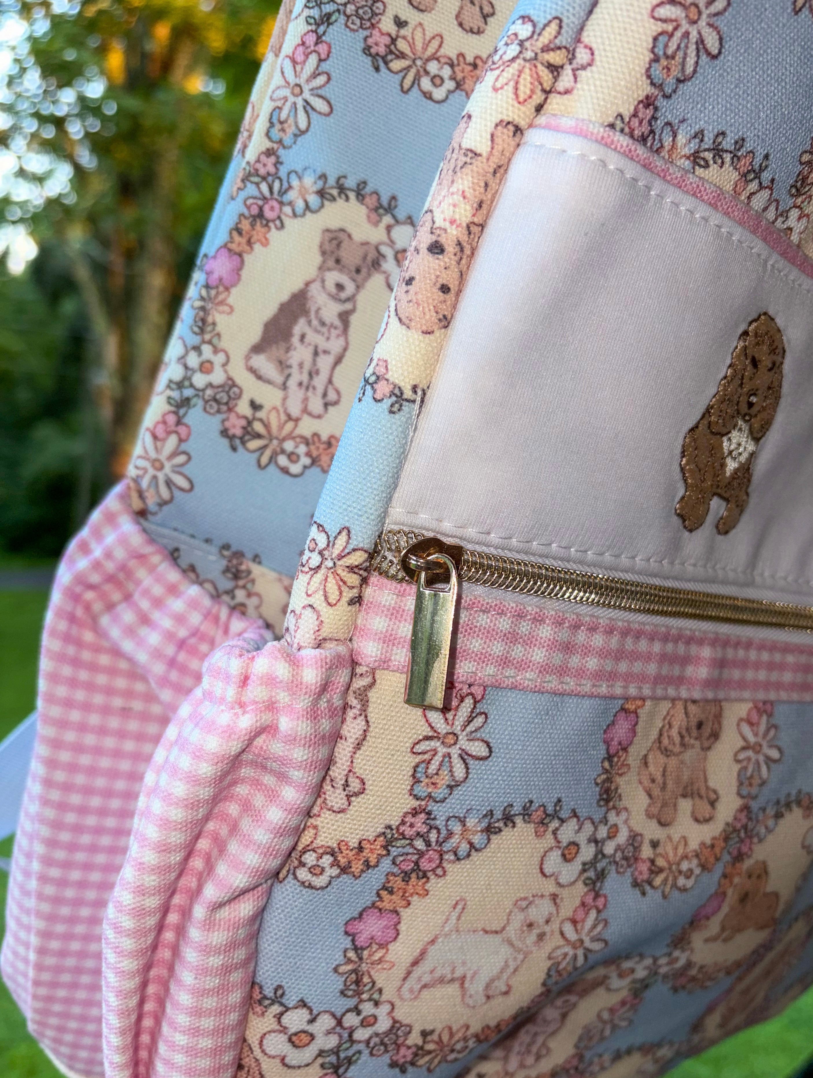 pink puppy embroidery backpack