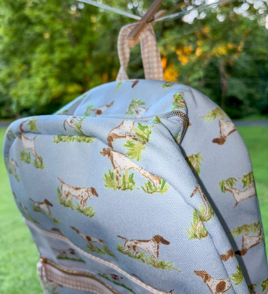 Blue hunting dog embroidery backpack