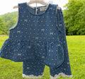 Denim Bow Poka Dot Ruffle Set