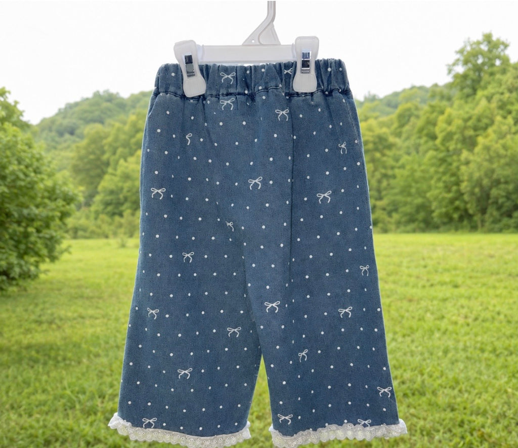 Denim Bow Poka Dot Ruffle Set