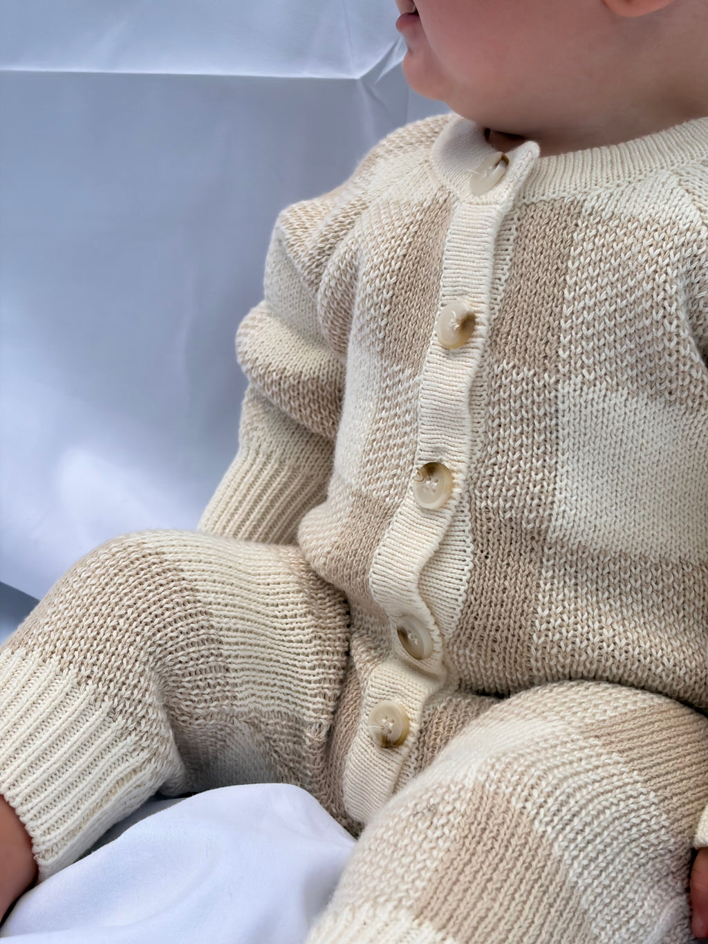 Tan Gingham Knit Jumpsuit