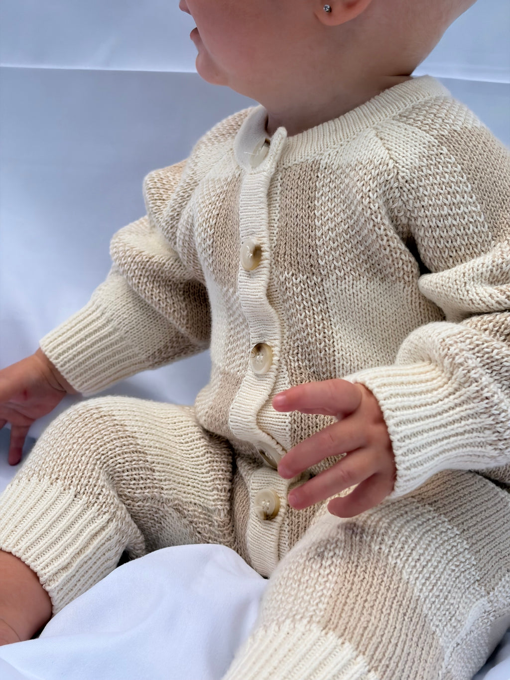 Tan Gingham Knit Jumpsuit