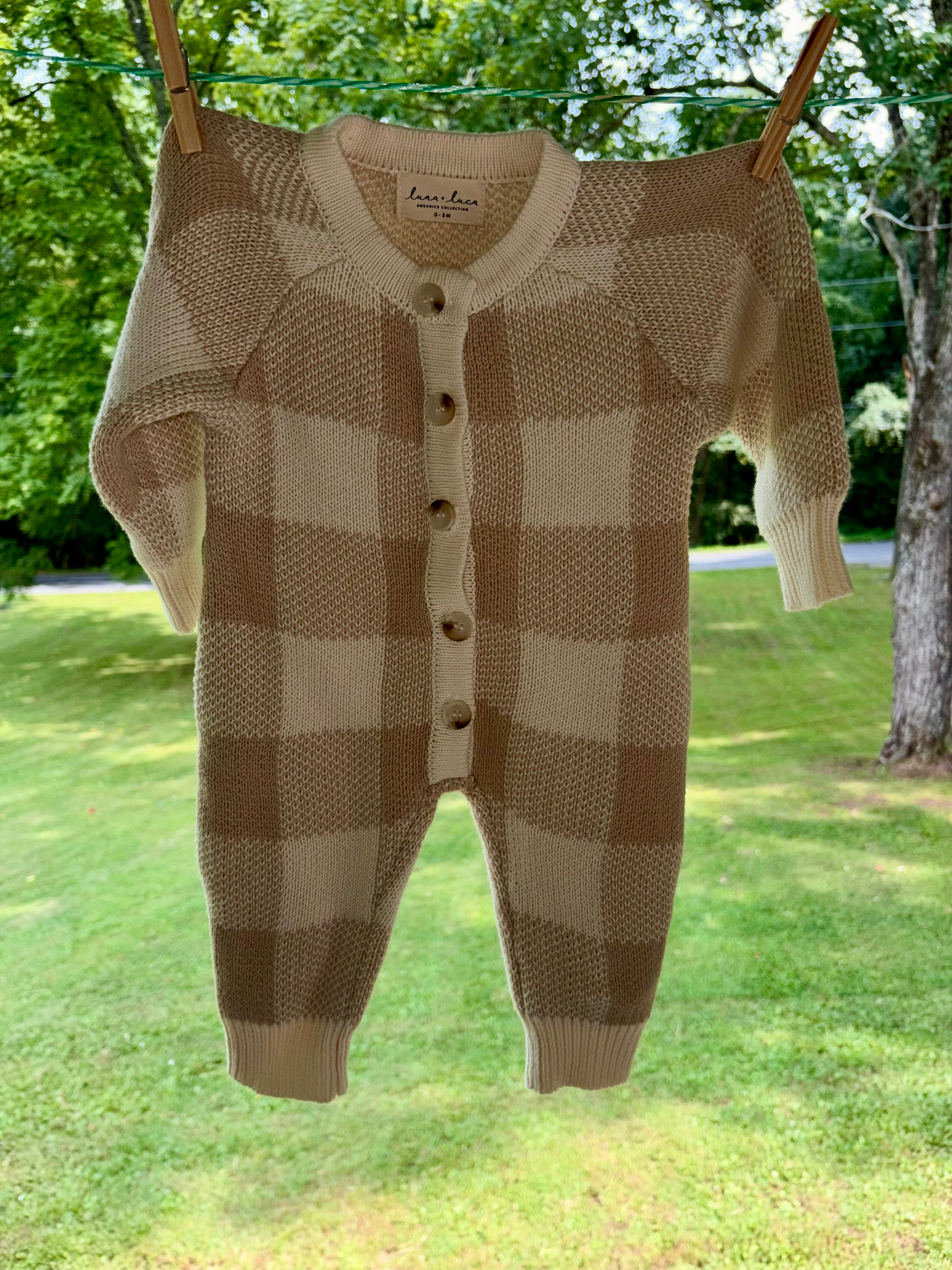 Tan Gingham Knit Jumpsuit