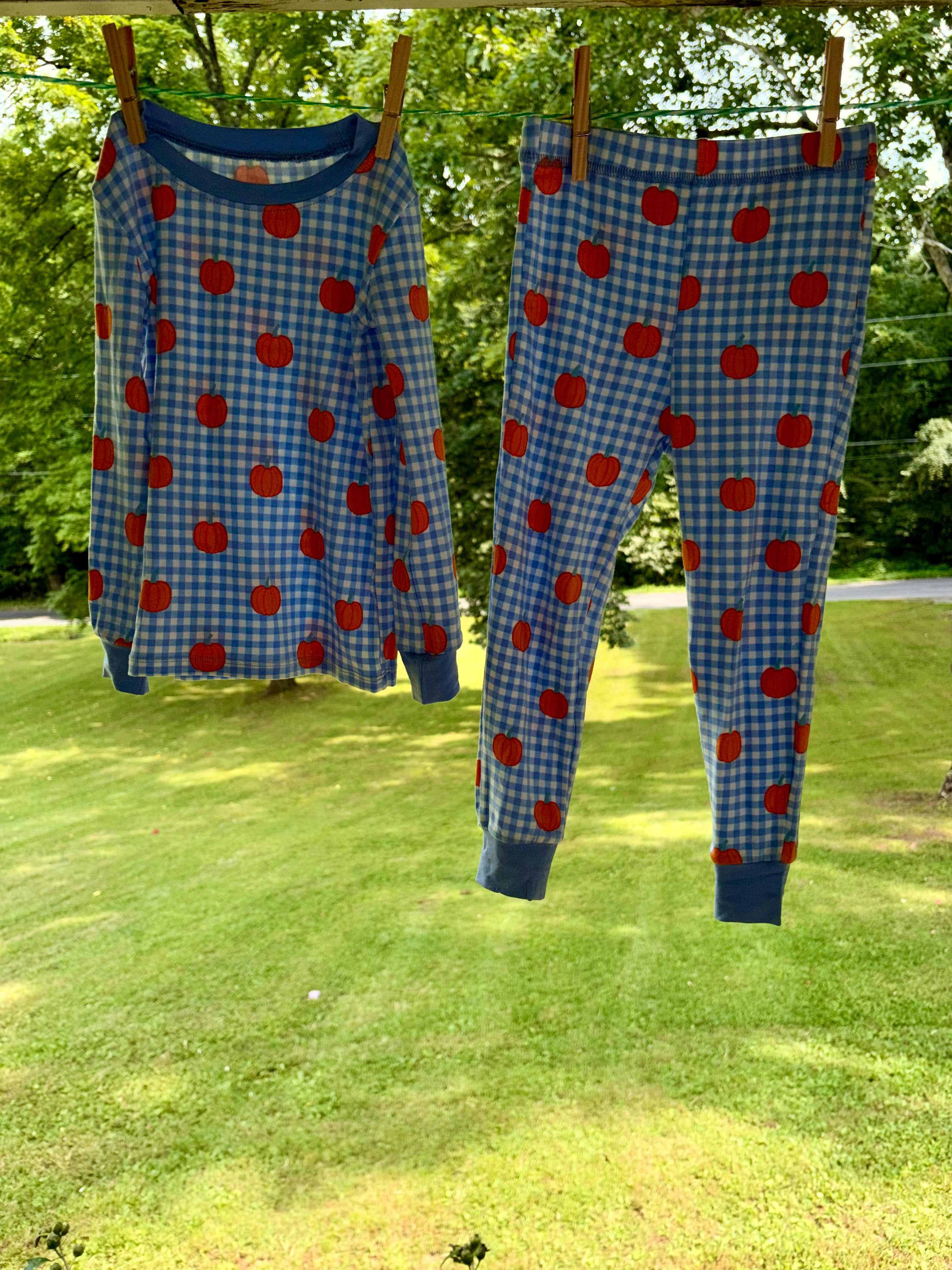Blue Gingham Two-Piece Pumpkin Sleepers