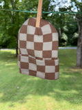 White and Tan Checkered Beanie