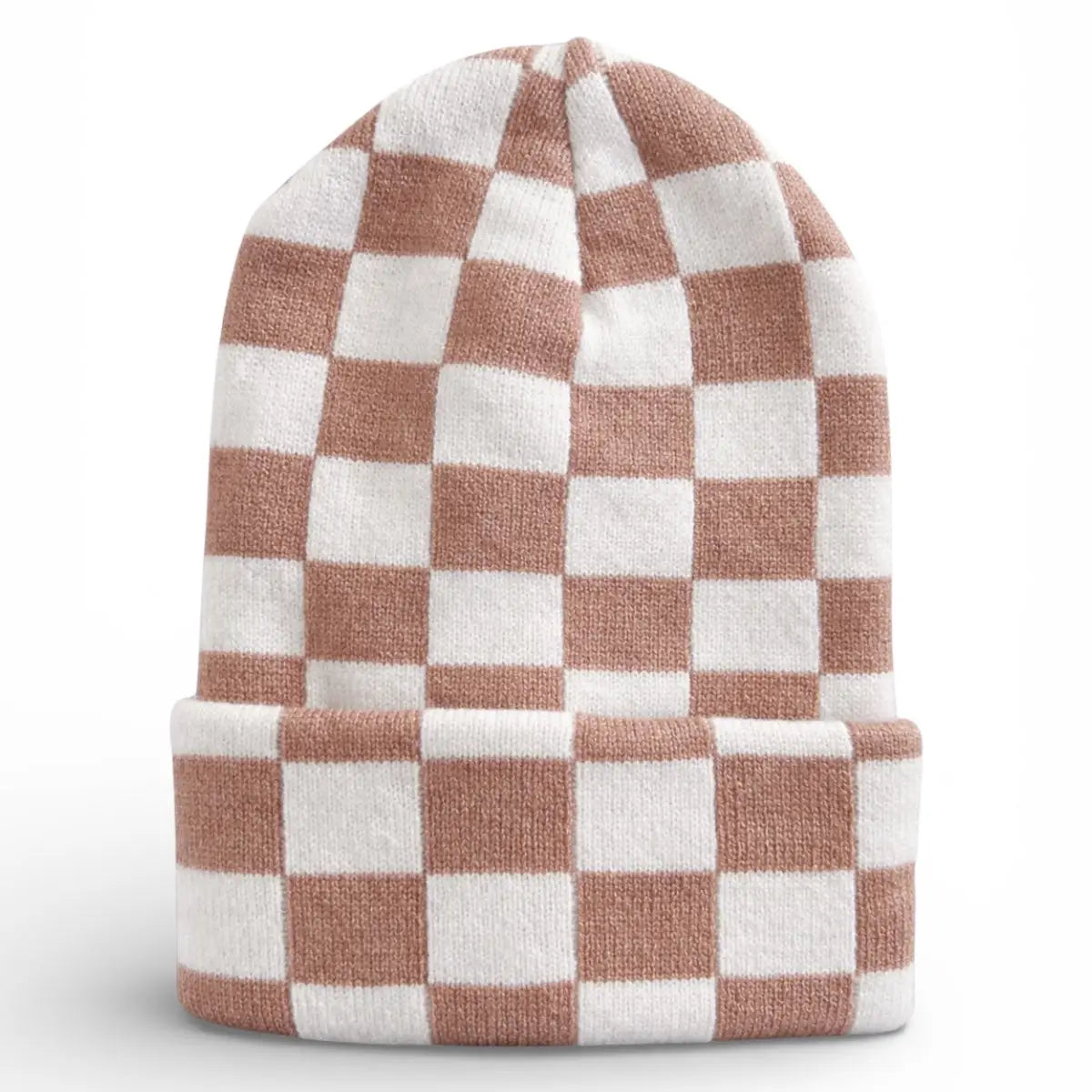 White and Tan Checkered Beanie