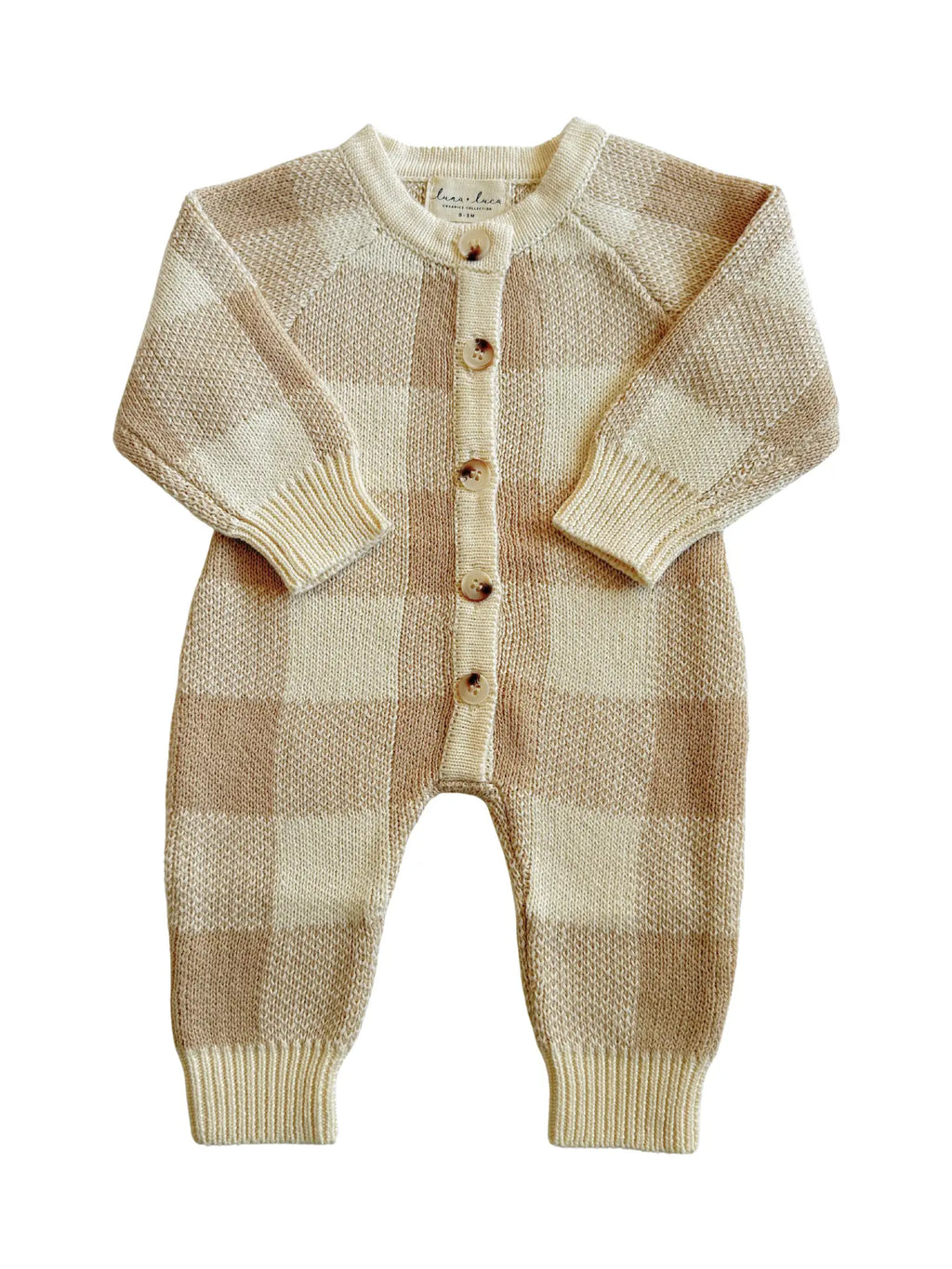 Tan Gingham Knit Jumpsuit