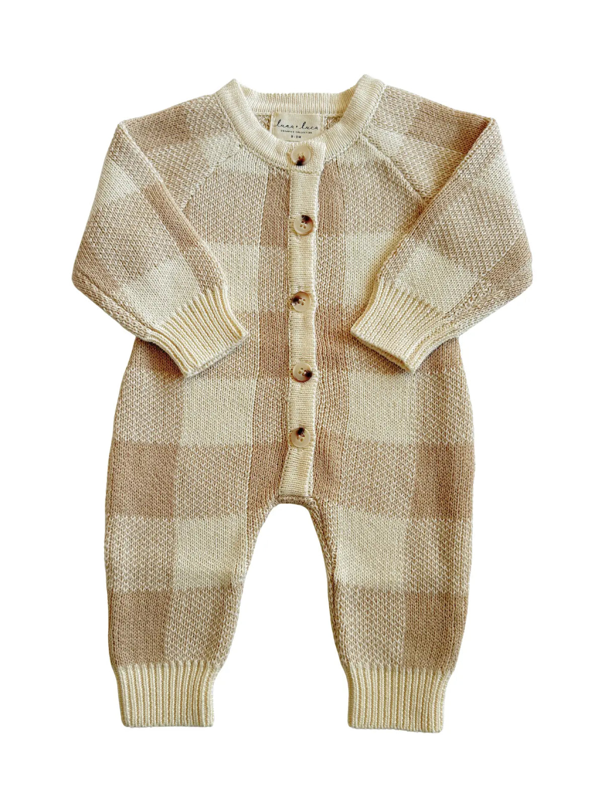 Tan Gingham Knit Jumpsuit